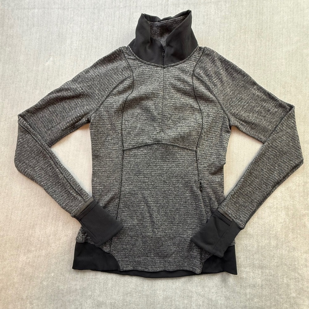 Lululemon‎ Space Dye Quarter Zip Pullover Black White Thumbholes Size 4